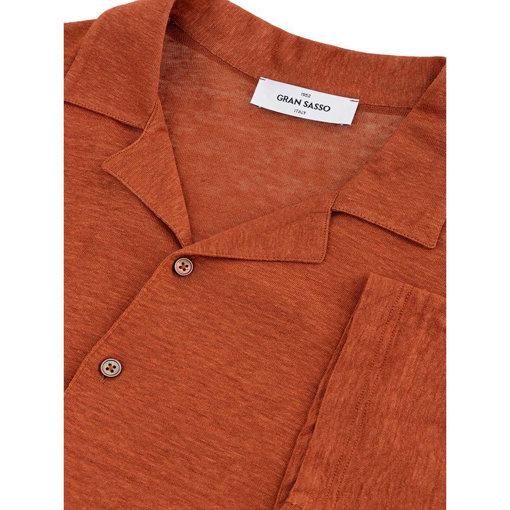 Gran Sasso Elegant Linen Brown Men's Shirt for Sophisticated Style