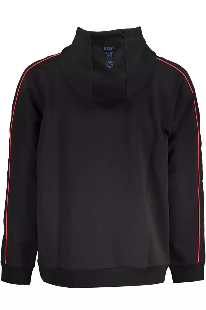 Hugo Boss Elegant Black Zippered Hoodie with Contrasting Accents