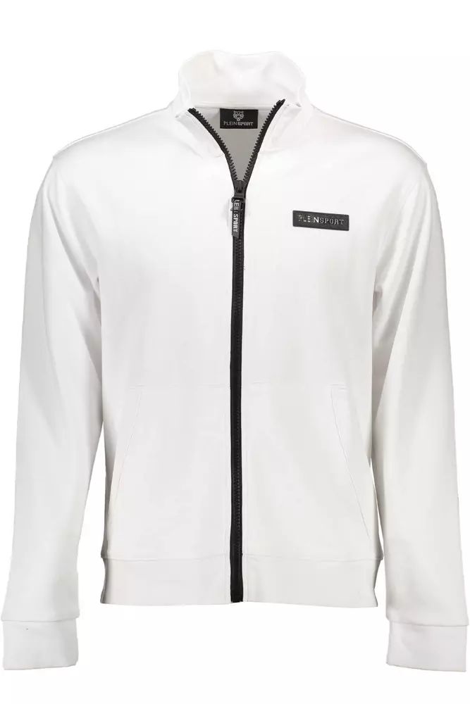 Plein Sport Sleek White Zip Sweatshirt with Contrasting Accents