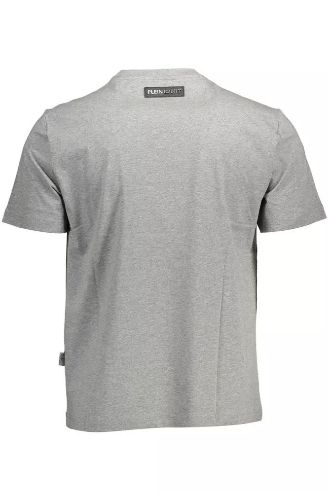 Plein Sport Sleek Gray Crew Neck Tee with Bold Accents