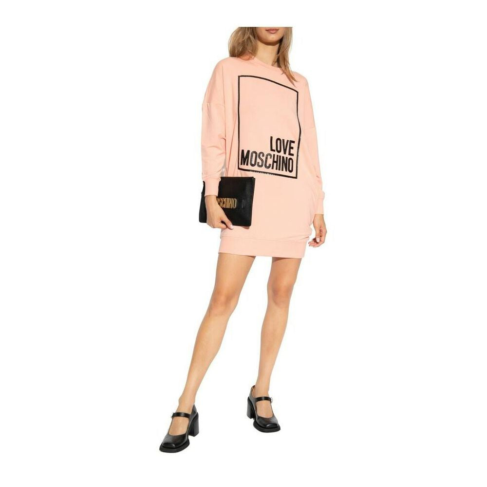 Love Moschino Chic Pink Sweatshirt Dress with Eco-Leather Logo