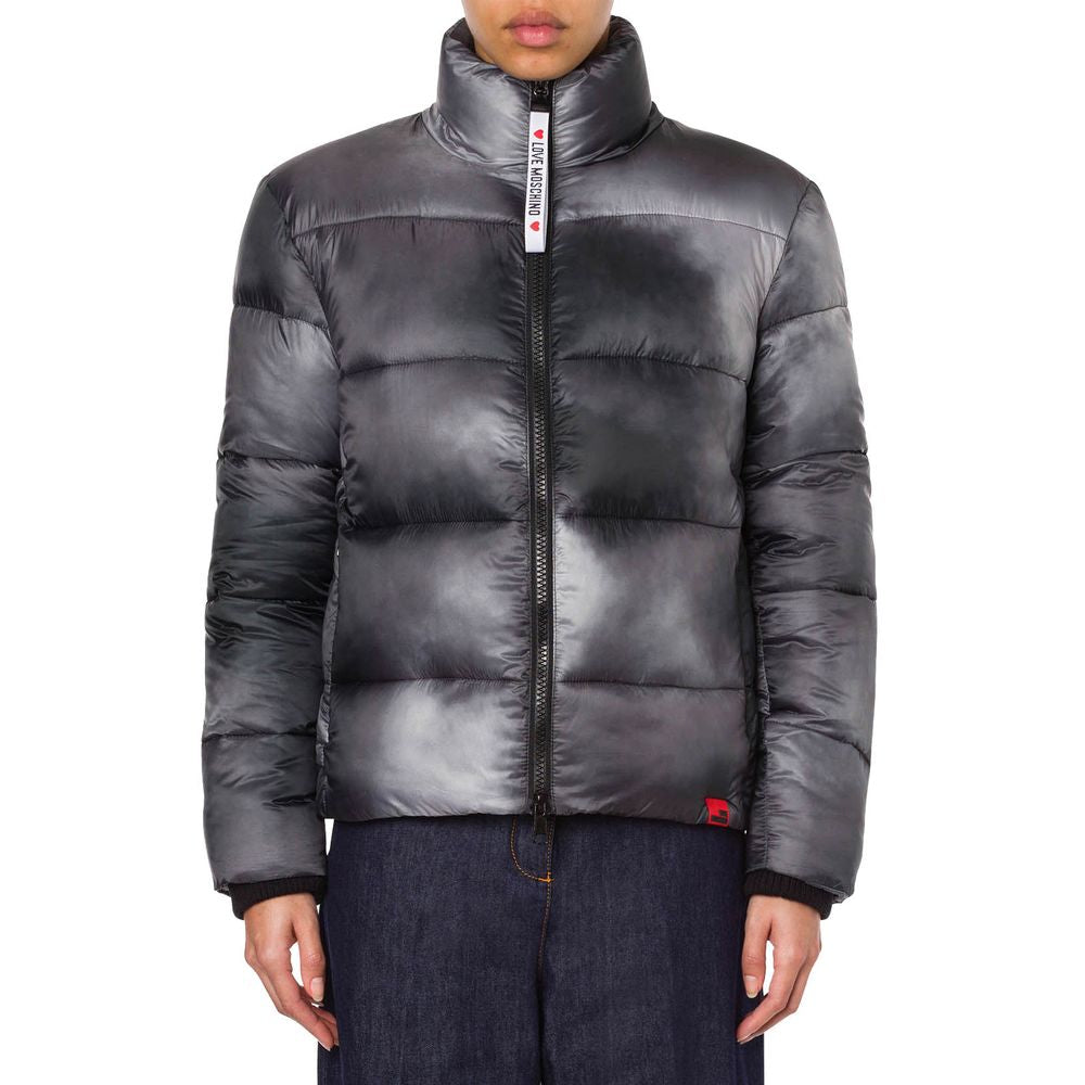 Love Moschino Chic High Collar Down Jacket with Logo Patch