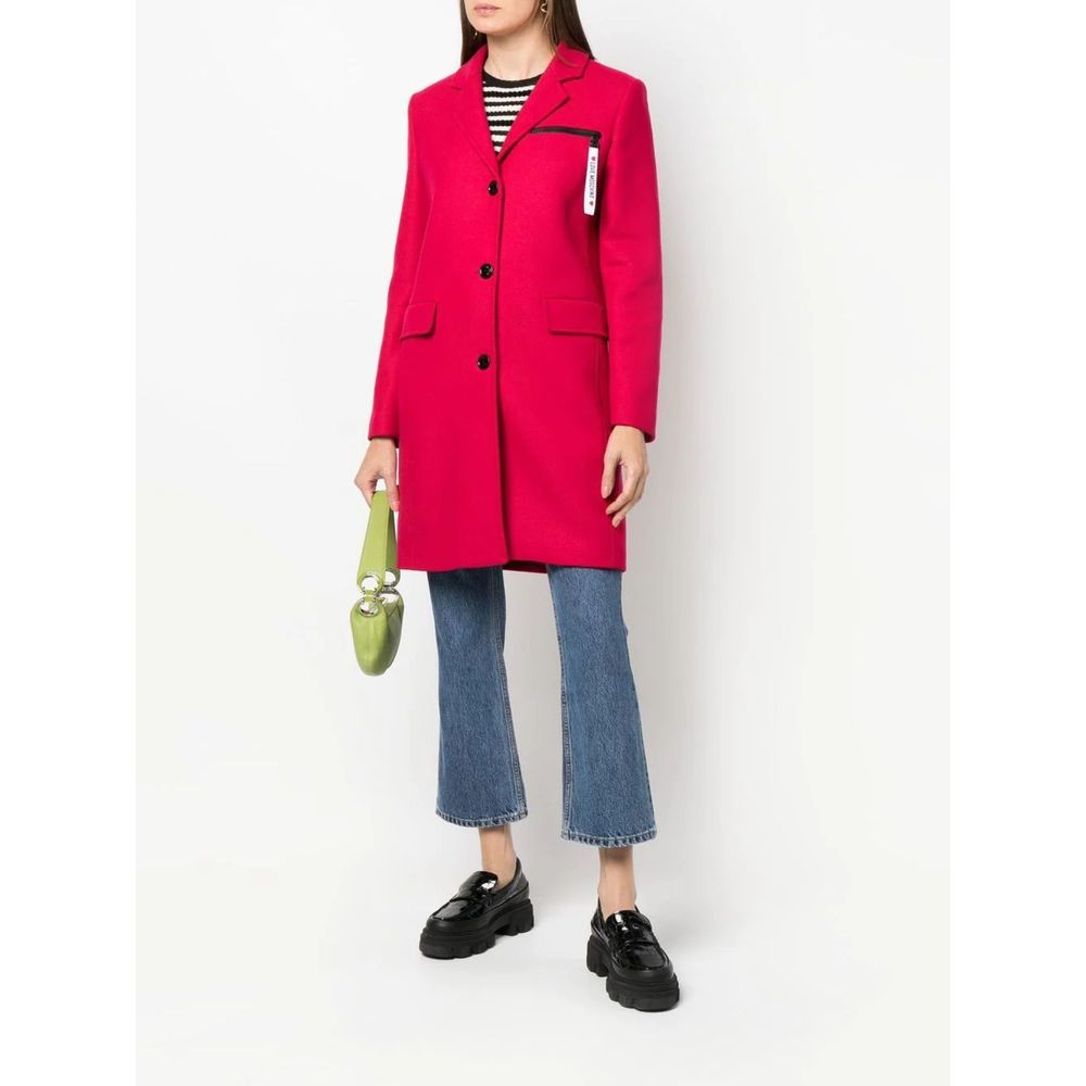 Love Moschino Chic Pink Woolen Coat With Logo Details