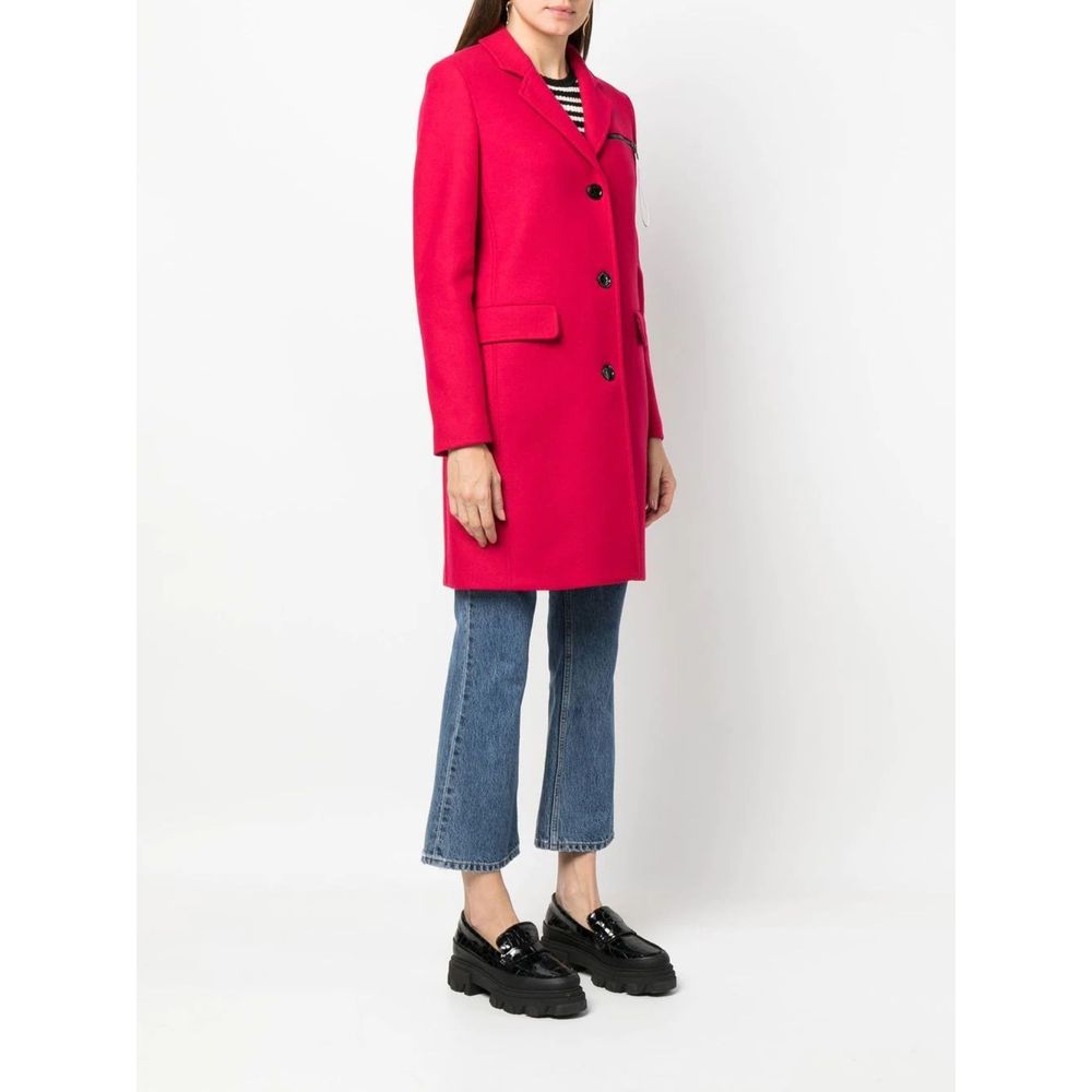 Love Moschino Chic Pink Woolen Coat With Logo Details