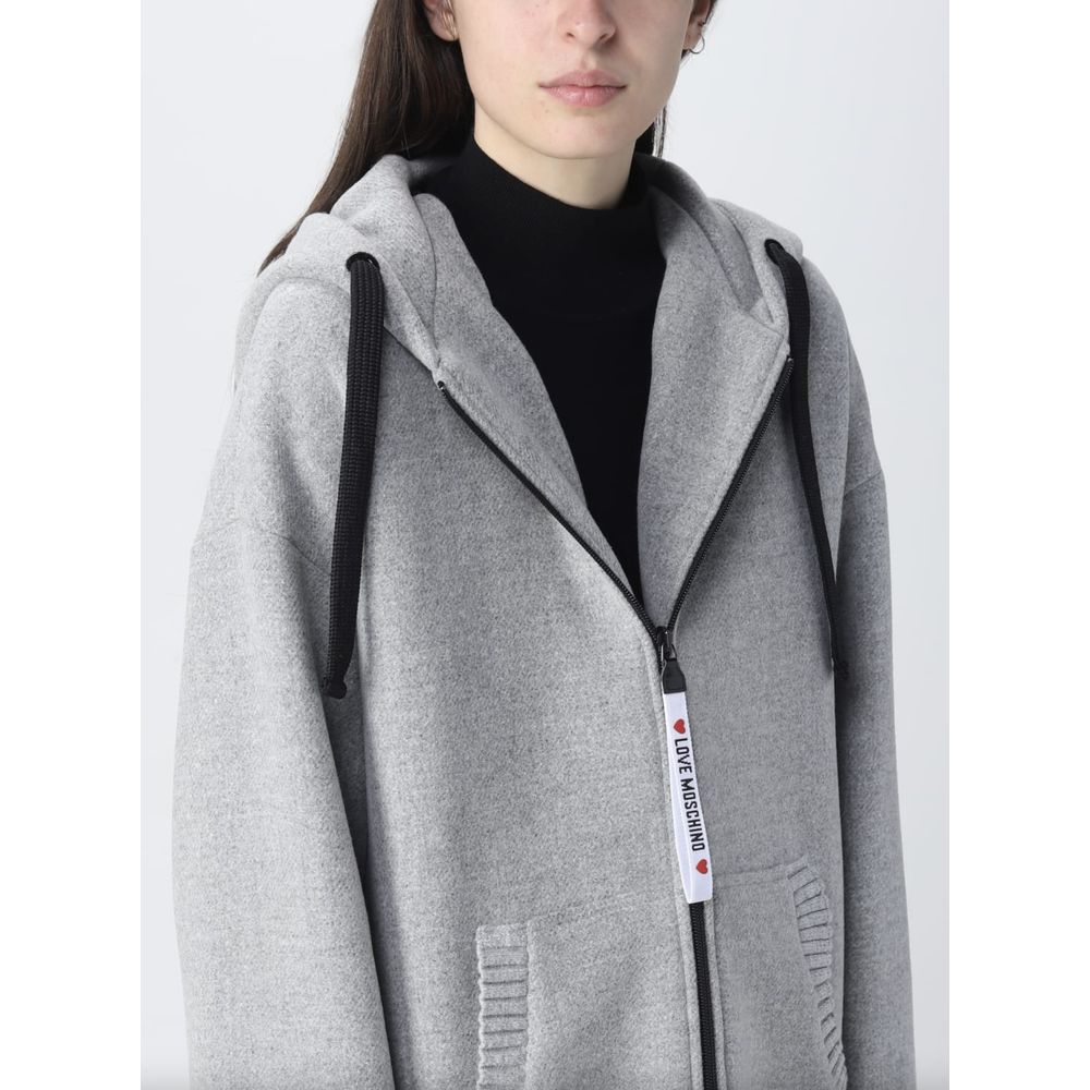 Love Moschino Elegant Gray Wool Hooded Coat