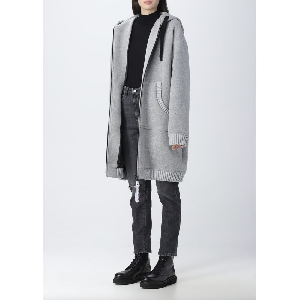 Love Moschino Elegant Gray Wool Hooded Coat