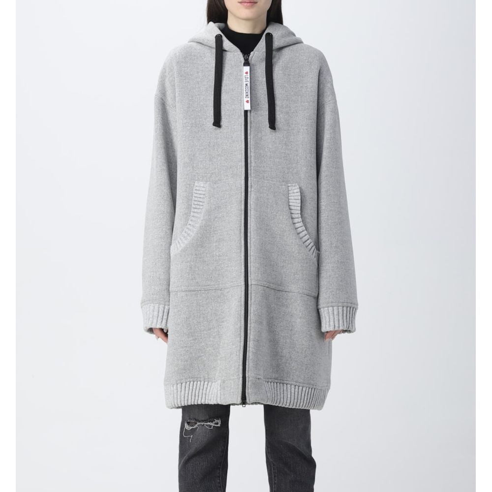 Love Moschino Elegant Gray Wool Hooded Coat