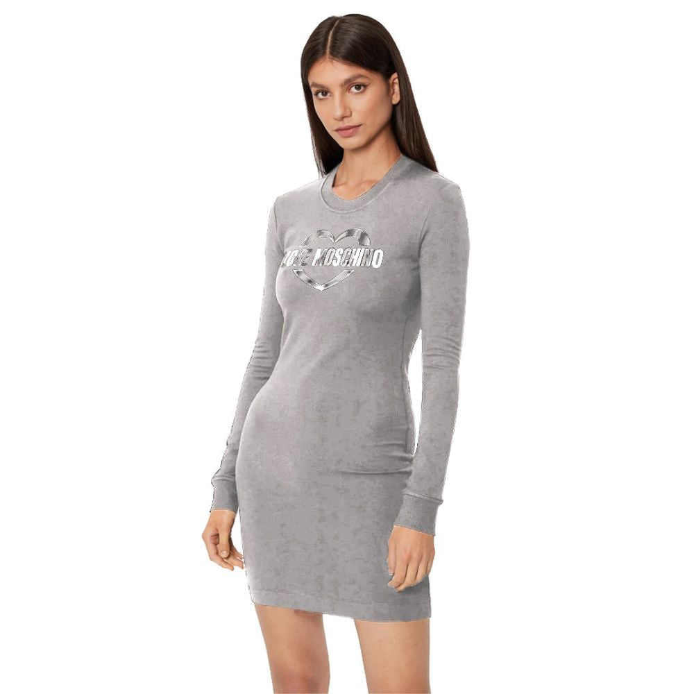 Love Moschino Chic Gray Cotton Blend Dress With Logo Detail