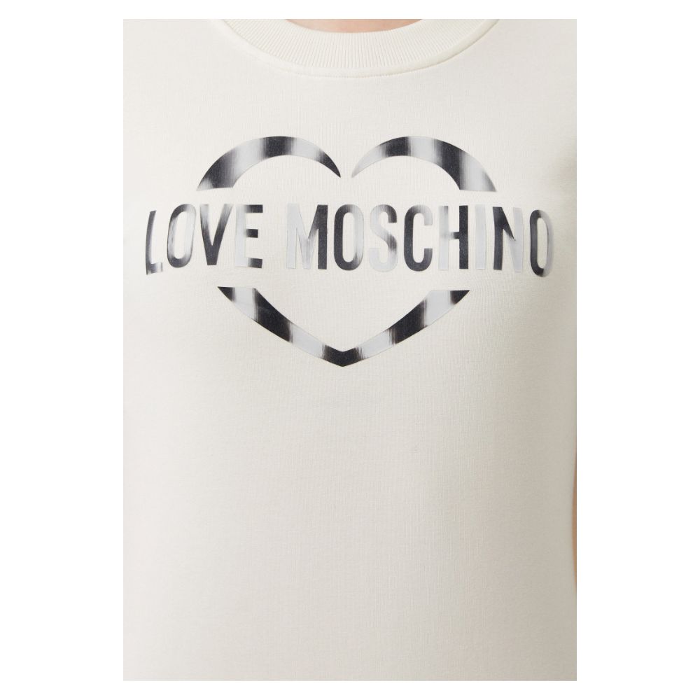 Love Moschino Chic White Cotton Blend Dress With Logo Accent