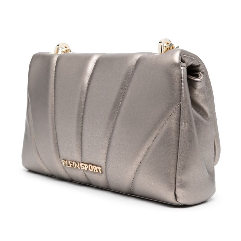 Square Sport Chic Beige Crossbody Bag with Gold Chain Accent