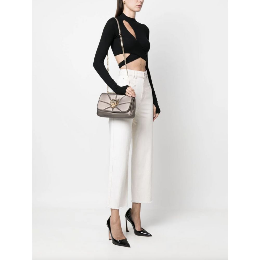 Square Sport Chic Beige Crossbody Bag with Gold Chain Accent