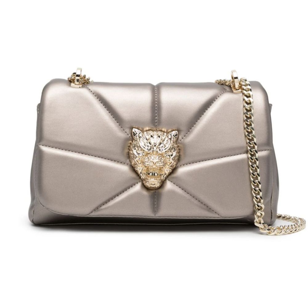 Square Sport Chic Beige Crossbody Bag with Gold Chain Accent