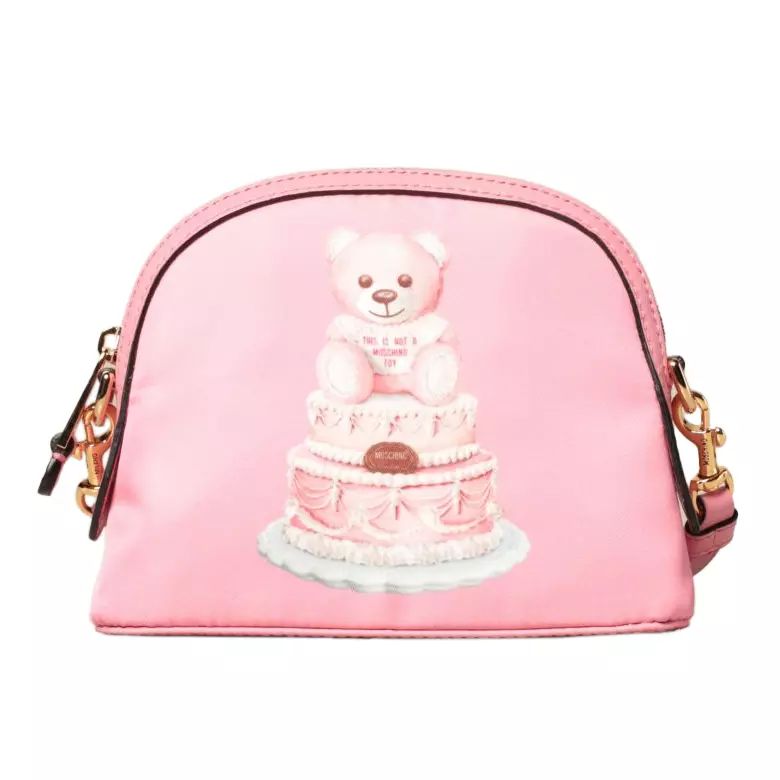 Moschino Couture Chic Teddy Bear Print Clutch With Calfskin Strap