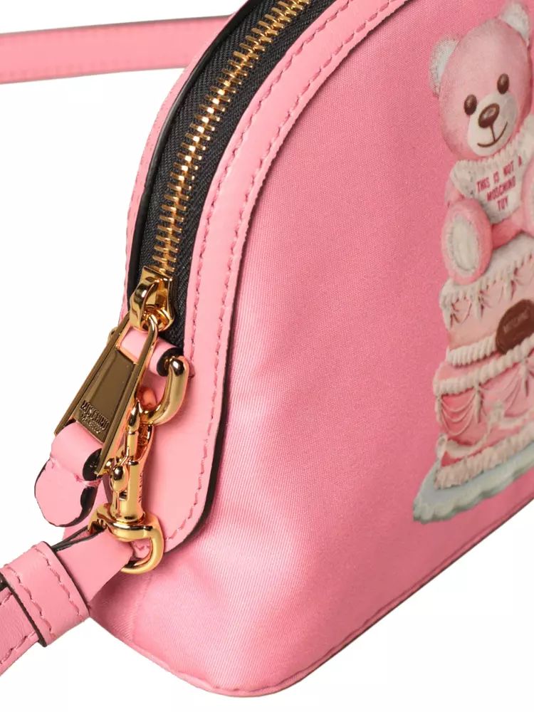 Moschino Couture Chic Teddy Bear Print Clutch With Calfskin Strap