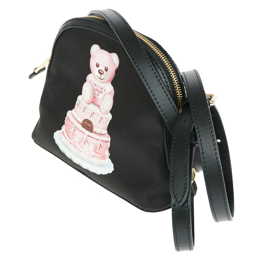 Moschino Couture Chic Teddy Bear Print Clutch With Calfskin Strap