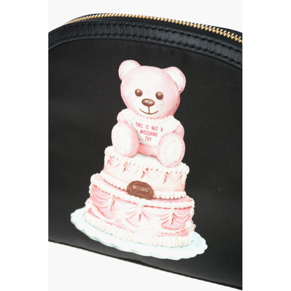 Moschino Couture Chic Teddy Bear Print Clutch With Calfskin Strap