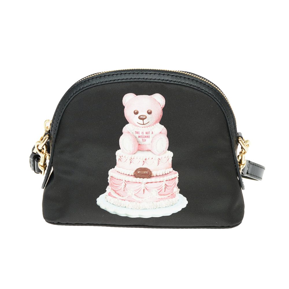 Moschino Couture Chic Teddy Bear Print Clutch With Calfskin Strap