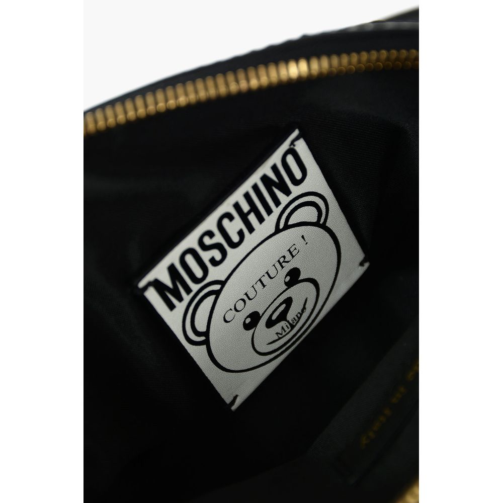 Moschino Couture Chic Teddy Bear Print Clutch With Calfskin Strap