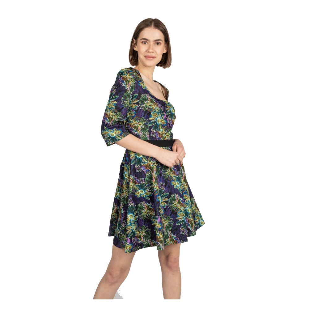 Patrizia Pepe Floral Elegance Short Dress with Wide Neckline