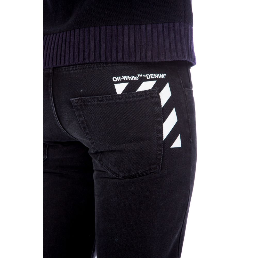 Off-White Slim Fit Black Cotton Jeans with Logo Print