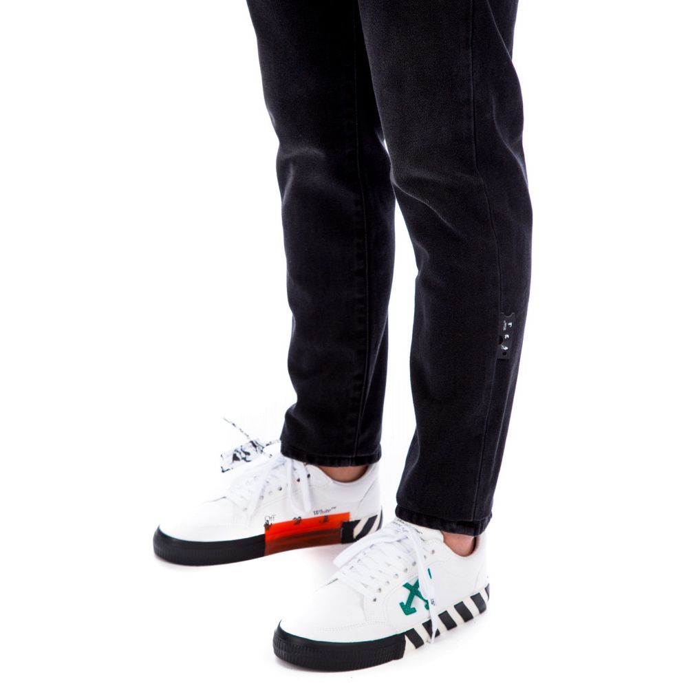 Off-White Slim Fit Black Cotton Jeans with Logo Print