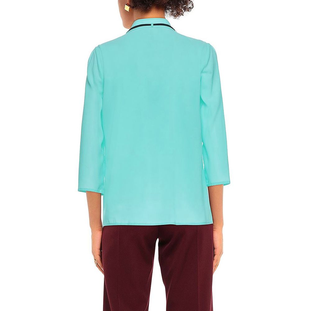 Patrizia Pepe Elegant Light Blue Crepe Blouse with Ruffle Detail