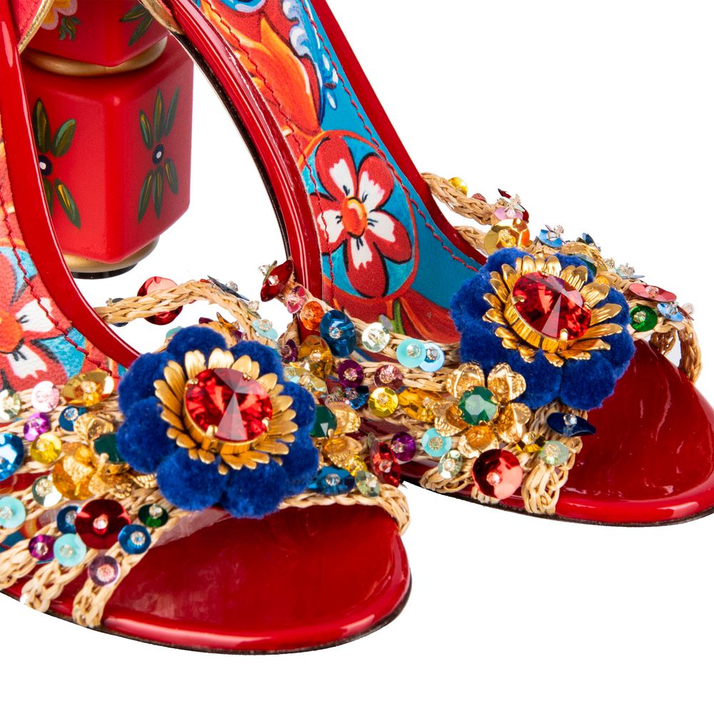 Dolce & Gabbana Sicilian Cart Chic Red Calfskin Sandals