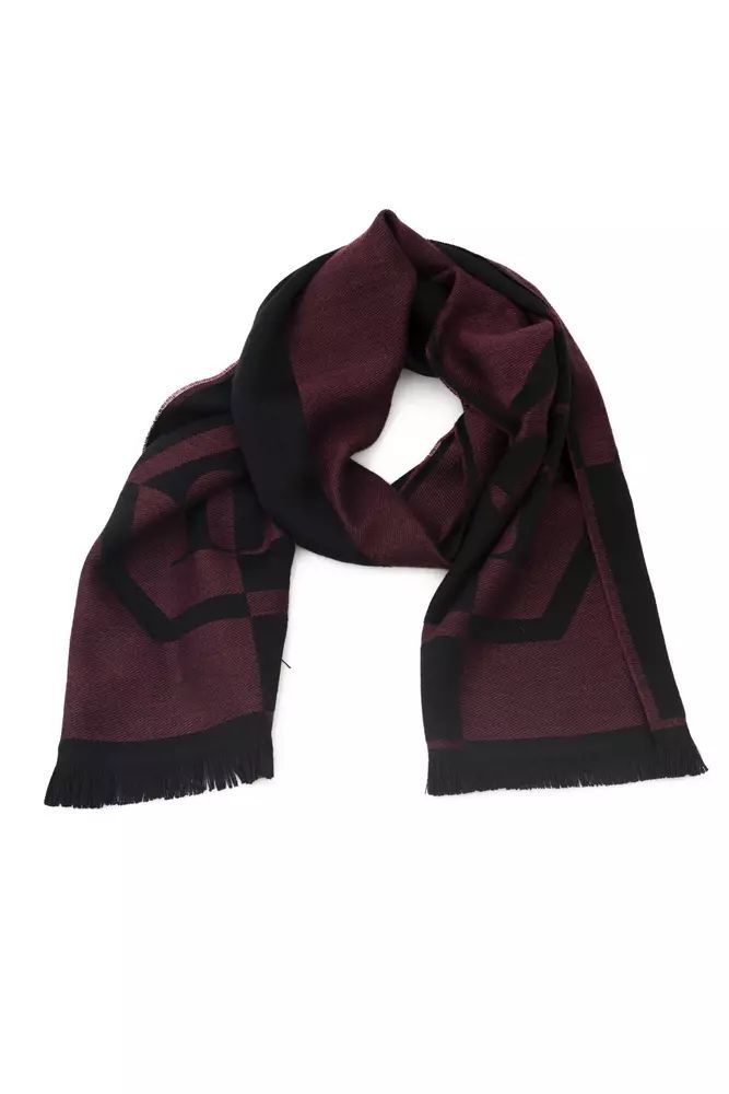 Philipp Plein Elegant Burgundy Fringed Wool-Blend Scarf