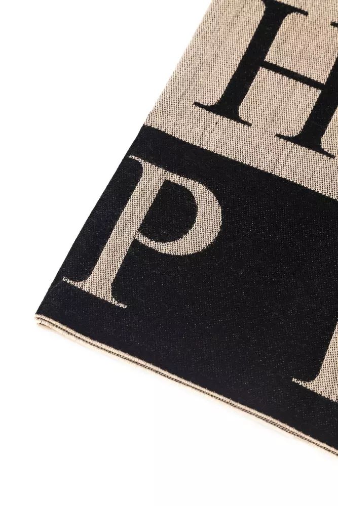 Philipp Plein Beige Logo Scarf With Fringed Hems