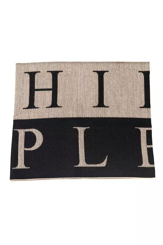 Philipp Plein Beige Logo Scarf With Fringed Hems