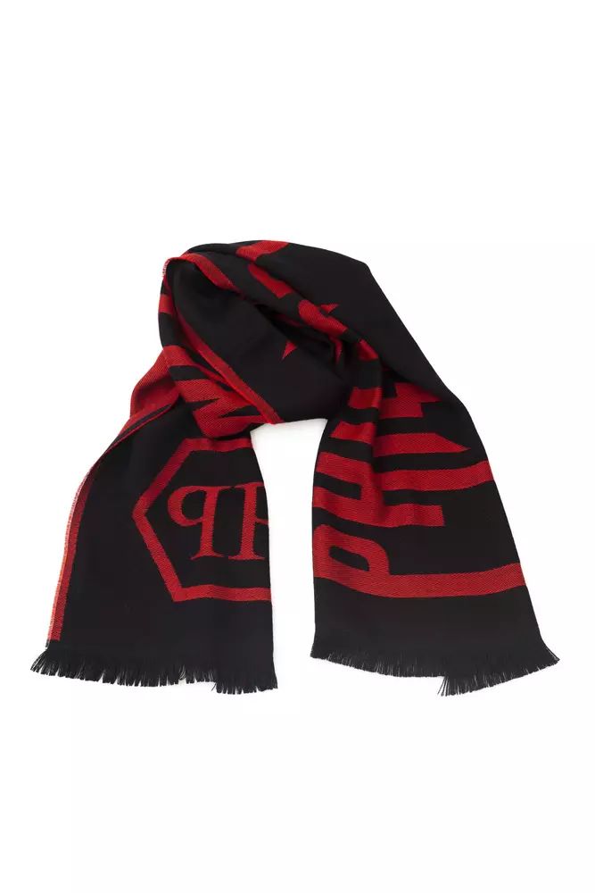 Philipp Plein Elegant Fringed Red Scarf