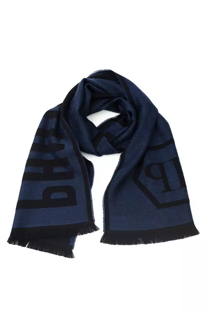 Philipp Plein Chic Blue Fringed Logo Scarf