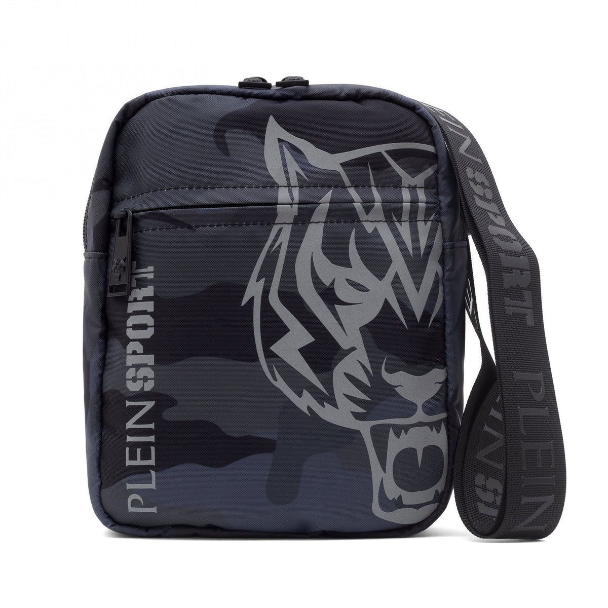 Plein Sport Gray Camo Messenger with Fierce Tiger Detail