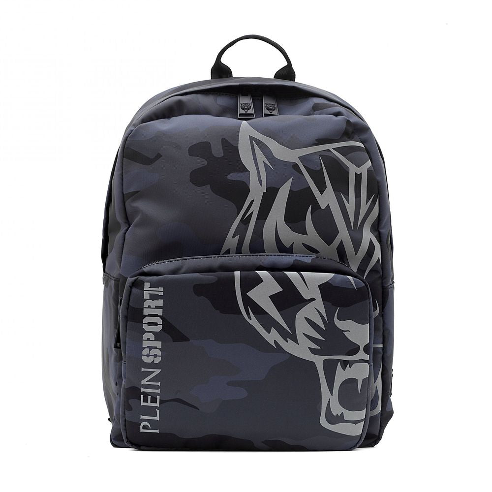 Plein Sport Sleek Gray Tiger Print Backpack