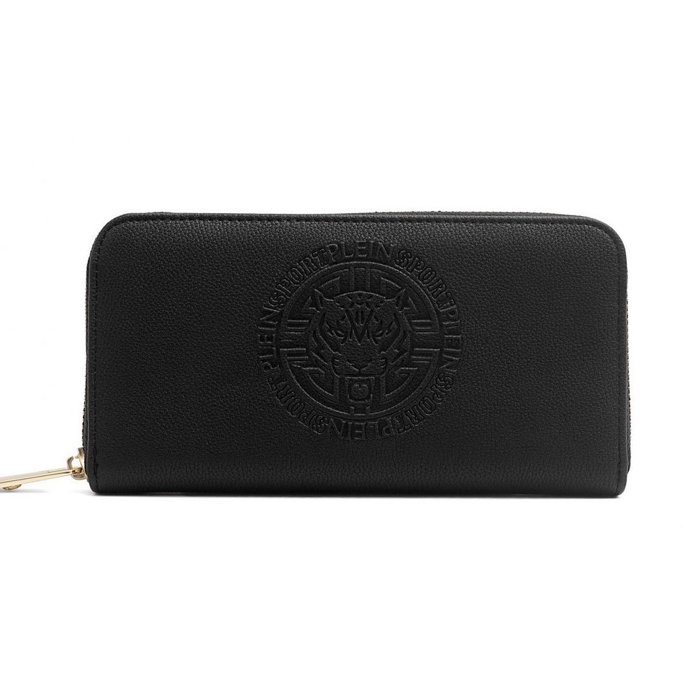 Plein Sport Sleek Black Zip Wallet With Logo