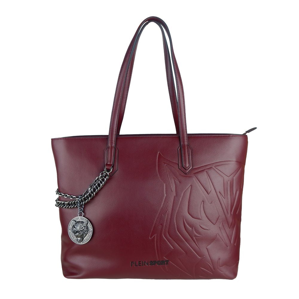 Plein Sport Eco-Leather Chic Burgundy Shopper With Chain Detail