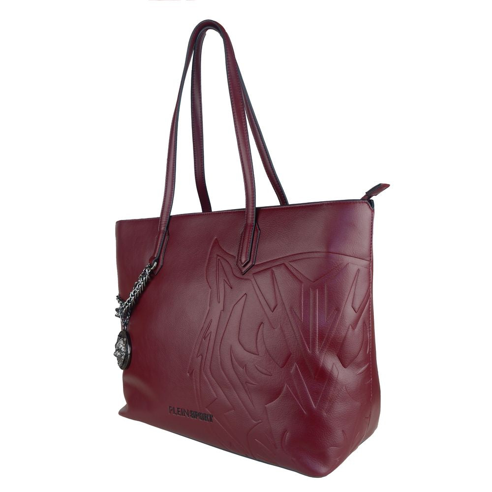 Plein Sport Eco-Leather Chic Burgundy Shopper With Chain Detail