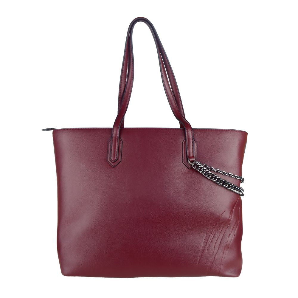 Plein Sport Eco-Leather Chic Burgundy Shopper With Chain Detail