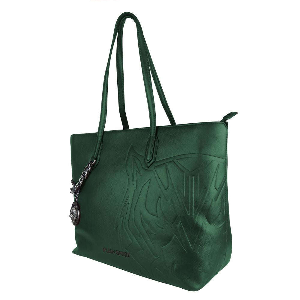 Square Sport Eco-Chic Dark Green Shoulder Bag with Chain Detail