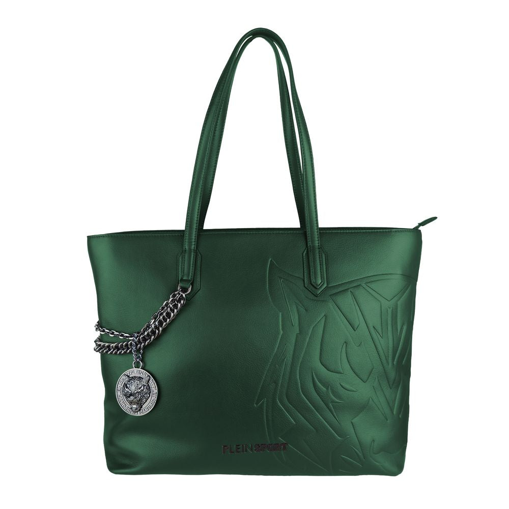 Square Sport Eco-Chic Dark Green Shoulder Bag with Chain Detail