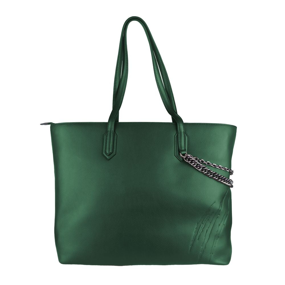 Square Sport Eco-Chic Dark Green Shoulder Bag with Chain Detail