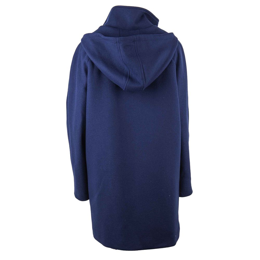 Love Moschino Elegant Blue Wool-Blend Coat with Golden Accents