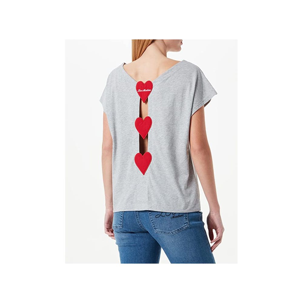 Love Moschino Chic Embroedered Heart Logo Cotton Tee