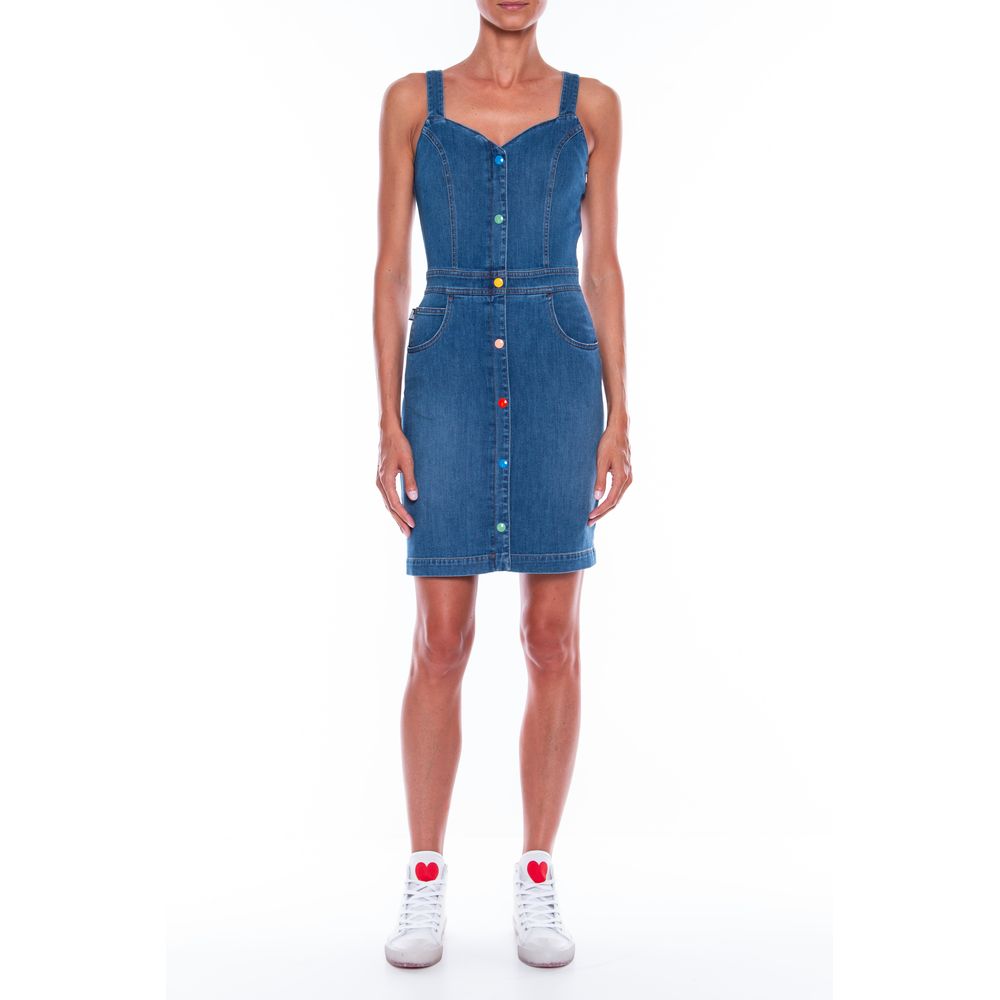 Love Moschino Chic Sleeveless Denim Dress with Beaded Logo