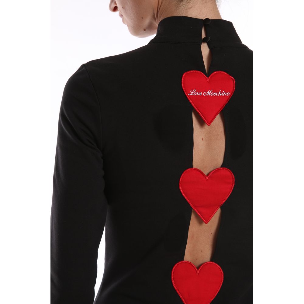 Love Moschino Chic Embroedered Heart Back-Slit Cotton Dress