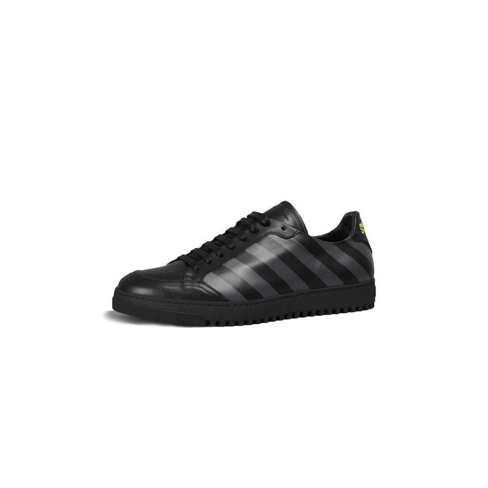 Off-White Stylish Calfskin Sneakers with Iconic Gray Stripes