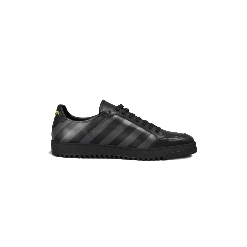 Off-White Stylish Calfskin Sneakers with Iconic Gray Stripes