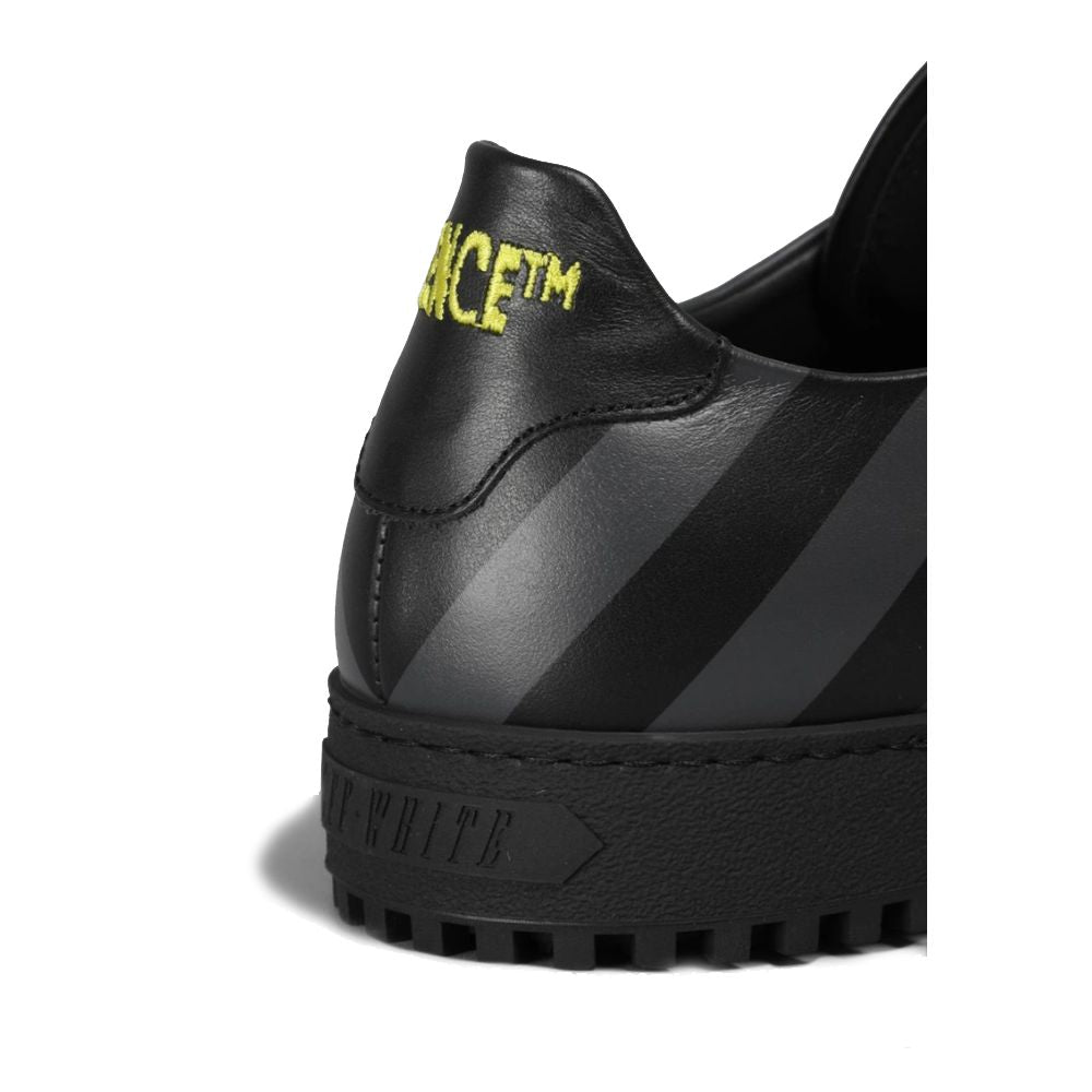 Off-White Stylish Calfskin Sneakers with Iconic Gray Stripes