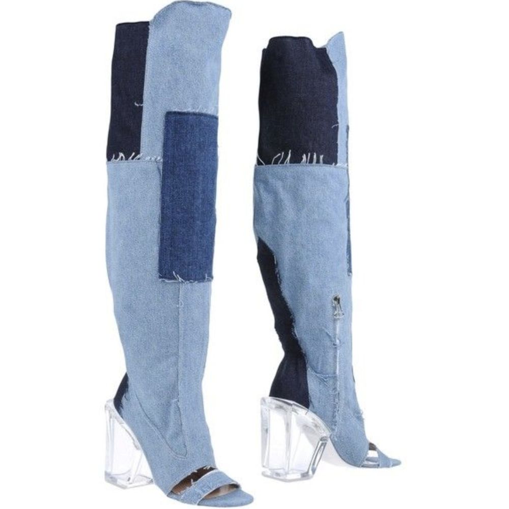 Off-white chic vintage denim & transparent very boots