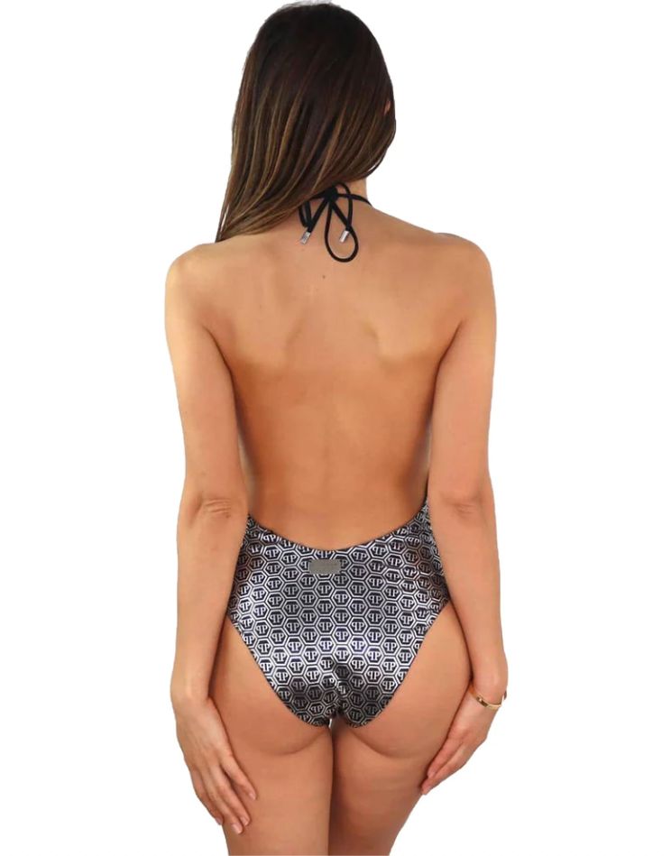 Philipp Plein Glamorous Silver logo One-Piece Swimsuit